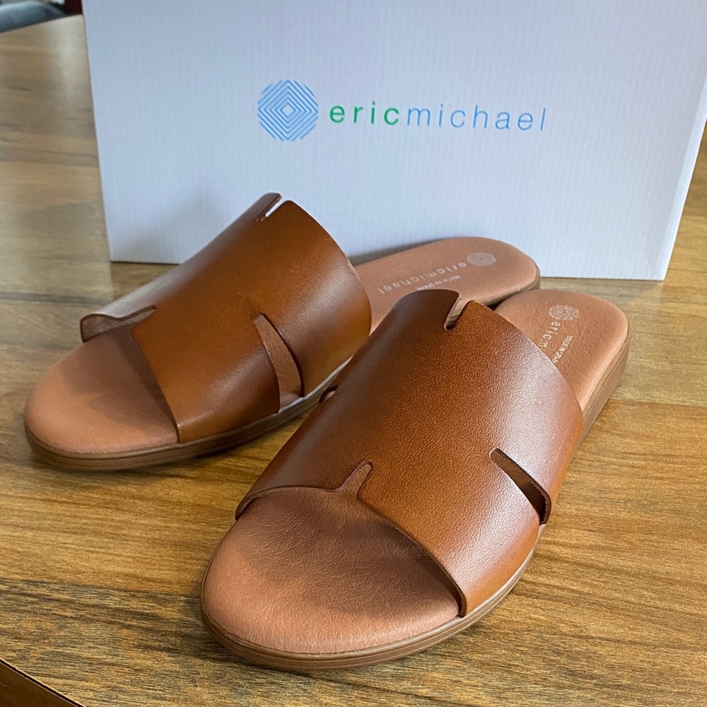Eric Michael Tan Leather Slide Sandals